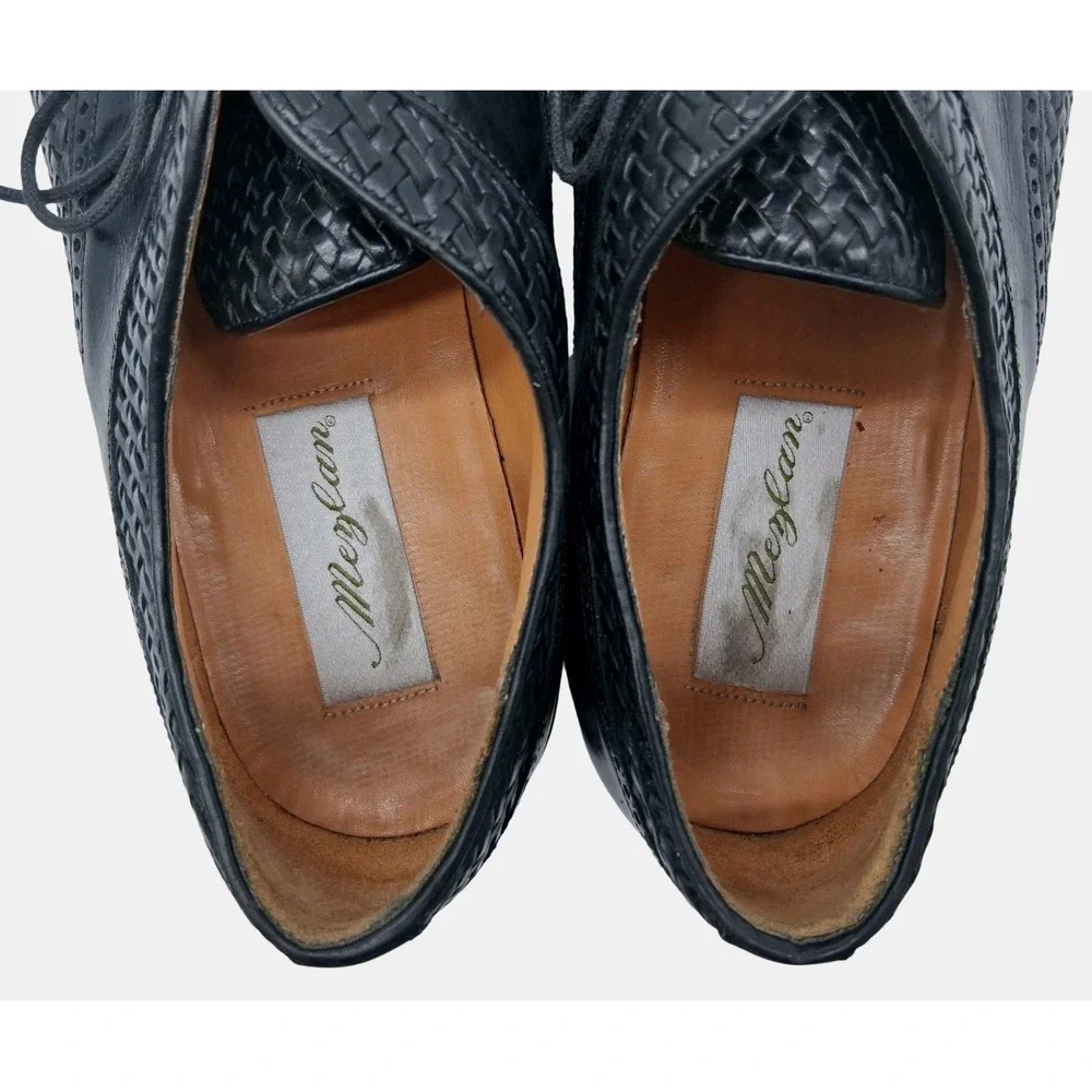 Mezlan Shoes Mens Size 9.5 Black Crocodile Woven Salinas Cap Toe Derby Dress